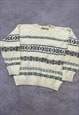 VINTAGE KNITTED JUMPER ABSTRACT PATTERNED GRANDAD SWEATER