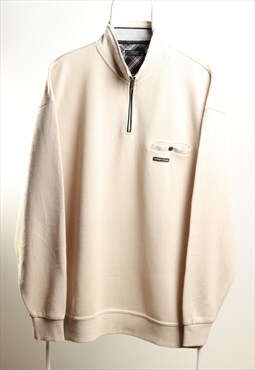 Vintage Sacsny Y'saccs 1/4 zip Sweatshirt Logo Beige
