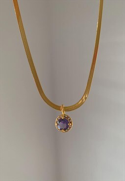 THISTLE. Purple Crystal Snake Herringbone Chain Necklace