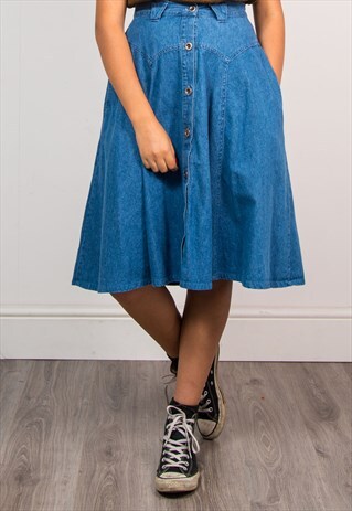 VINTAGE 90'S BLUE DENIM BUTTON DOWN MIDI SKIRT