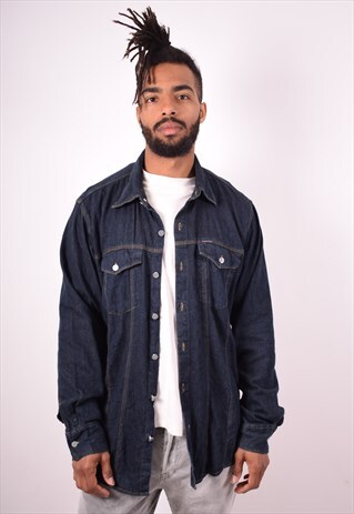 CALVIN KLEIN MENS VINTAGE DENIM SHIRT XL NAVY BLUE 90S