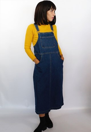 VINTAGE 90'S LONG DENIM PINAFORE DRESS