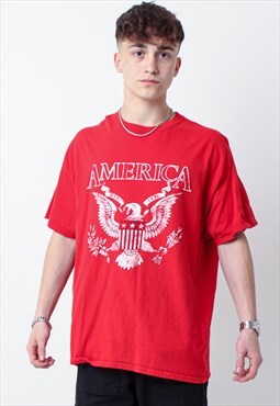 Vintage USA America Eagle Graphic T-Shirt in Red Large