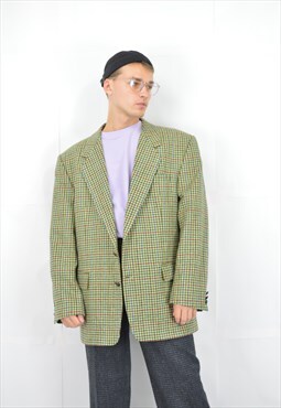 Vintage multicolour checkered classic 80's wool suit blazer