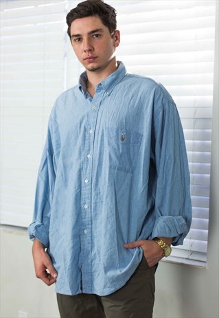 VINTAGE POLO RALPH LAUREN SHIRT DENIM LOGO 90S XL 12.7