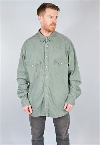 VINTAGE LEVI'S SAGE GREEN WESTERN DENIM SHIRT