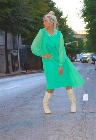 60S VINTAGE CHIFFON SHEER LAYERED SHIFT PARTY DRESS SZ M