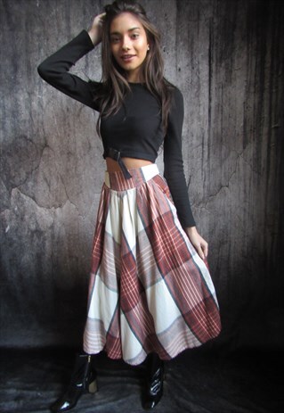 VINTAGE 80S HIGH WAIST WOOL CHECK SKIRT