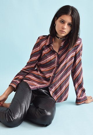 VINTAGE 70'S RETRO STRIPED PRINT SHIRT TOP