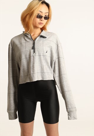 VINTAGE NAUTICA EMBROIDERED LOGO CROPPED 1/4 ZIP SWEATSHIRT