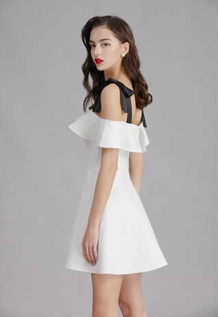 FANCY BOW BOW STRAP RUFFLE DRESS