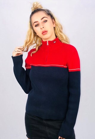 VINTAGE 90S POLO RALPH LAUREN 1/4 ZIP UP RIBBED JUMPER