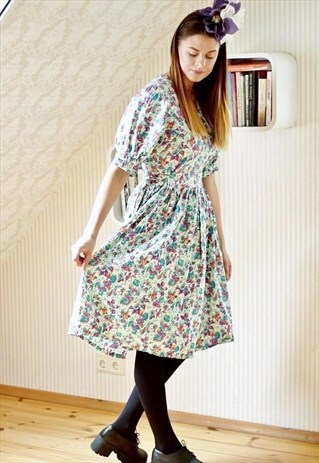 GREEN AND PURPLE FLORAL DRESS