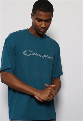 VINTAGE CHAMPION PRINT LOGO T-SHIRT BLUE