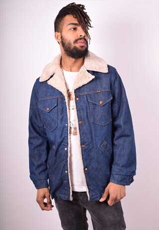 WRANGLER MENS VINTAGE SHERPA DENIM JACKET MEDIUM BLUE 90S