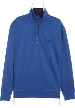 Nautica 90's Quarter Zip Cotton Jumper Sweatshirt XLarge Blu