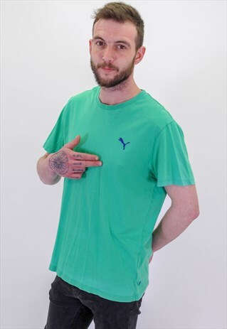 VINTAGE PUMA LOGO T-SHIRT IN GREEN LARGE