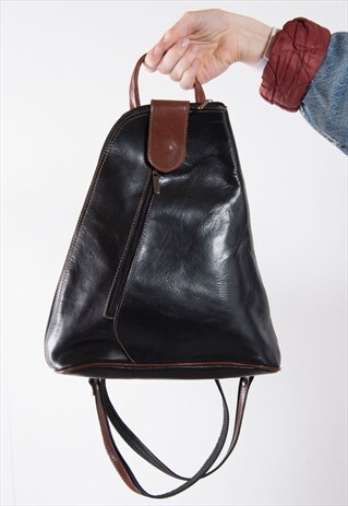 VINTAGE BLACK LEATHER RUCKSACK BACKPACK