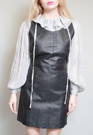 VINTAGE 1980S BLACK LEATHER PANELLED MINI DRESS