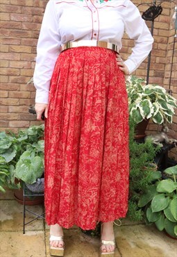 Vintage 90s Red Paisley Floral Flower Pattern Maxi Skirt
