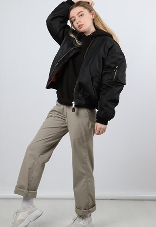 VINTAGE MEDIUM BLACK REVERSIBLE BOMBER JACKET