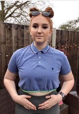 90s French Connection blue crop polo shirt 