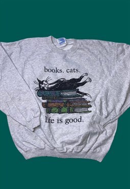 vintage cats and books jumper sweater
