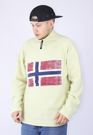VINTAGE MENS NAPAPIJRI BIG LOGO HALF ZIP FLEECE PULLOVER