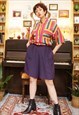 VINTAGE 80S COLOURFUL STRIPE JUMPSUIT WITH NAVY SHORTS
