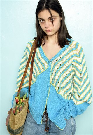 VINTAGE 80S MULTICOLOR KNIT CARDIGAN JUMPER PULLOVER SUMMER