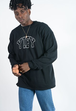 LONG SLEEVED T-SHIRT IN BLACK WITH OUTLINE LOGO