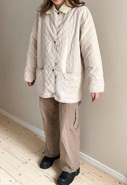 Vintage Light Beige Quilted Coat