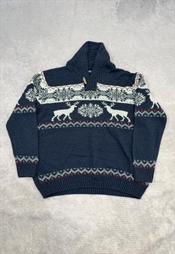 Knitted Jumper Reindeer Patterned Chunky Sweater