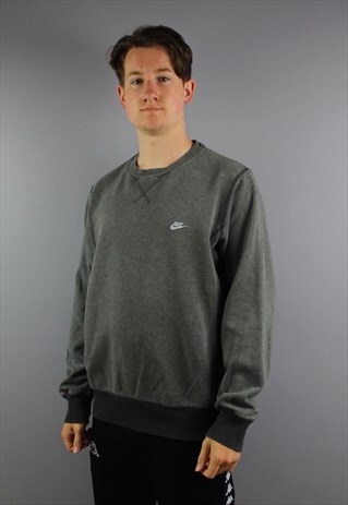 VINTAGE NIKE SWEATSHIRT IN GREY WITH EMBROIDERED SWOOSH LOGO