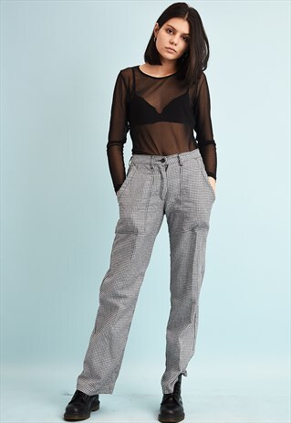 90'S RETRO REGULAR WAIST DOGTOOTH PRINT TROUSERS