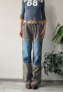 Vintage 90's 00's Unisex Blue Denim Patchwork Jeans Pants