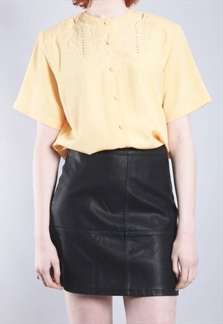 VINTAGE 80S LEMON EMBROIDERED BUTTON BLOUSE