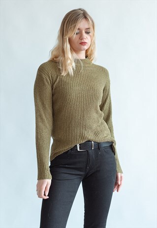 VINTAGE 90S MINIMAL STRETCH JUMPER IN MOSS GREEN