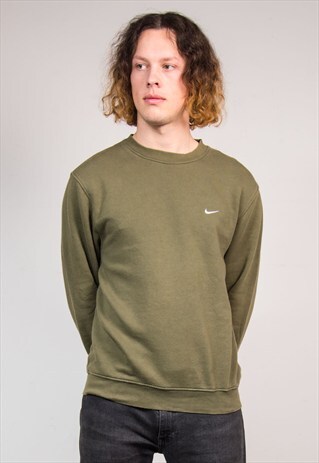 VINTAGE 90'S KHAKI GREEN NIKE BASIC SWEATSHIRT SWEATER
