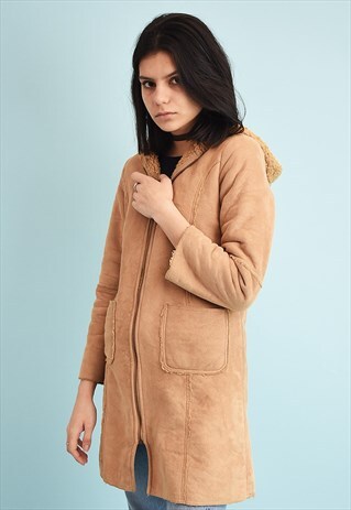 Y2K BENETTON NEUTRAL FAUX FUR DETAILED SHEARLING COAT