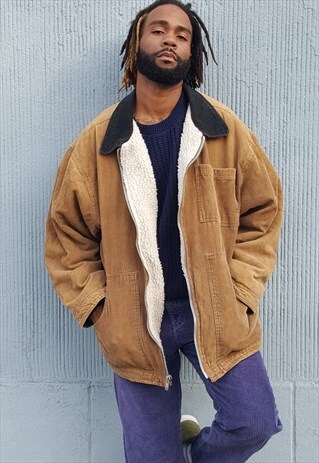90S SKATER ZIP FRONT BROWN CORDUROY SHERPA LINED COAT