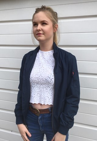 WOMENS LEVIS JACKET DARK BLUE BOMBER HARRINGTON COAT ZIPPER