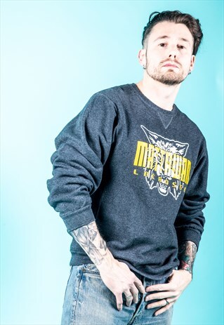 VINTAGE SWEATER IN GREY WITH YELLOW MATTAWAN PRINT