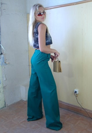 Vintage 90's glam wide long leg party trousers in green
