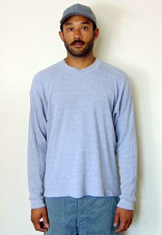90S MINIMALIST GREY LONG SLEEVE WAFFLE KNIT THERMAL TEE XL