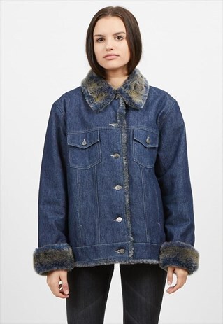 VINTAGE BLUE DENIM SHEARLING JACKET