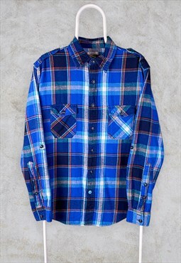 Vintage Blue Check Flannel Shirt Long Sleeve Medium