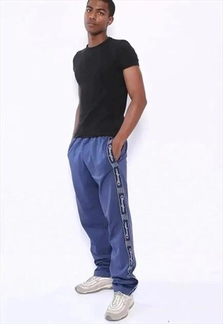 VINTAGE CHAMPION TAPE LOGO TRACK BOTTOMS BLUE