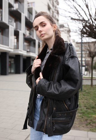 VINTAGE 90'S BLACK BIKER LEATHER JACKET