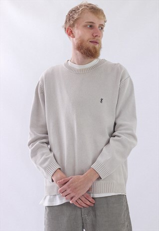 VINTAGE MENS YVES SAINT LAURENT LOGO KNIT JUMPER SWEATER